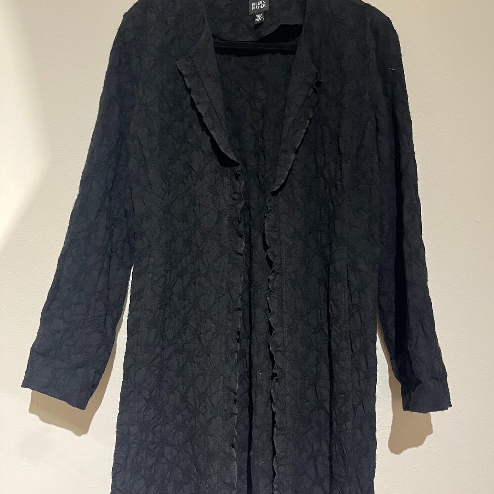 EILEEN FISHER 100% Wool Black Embossed Light Jacket